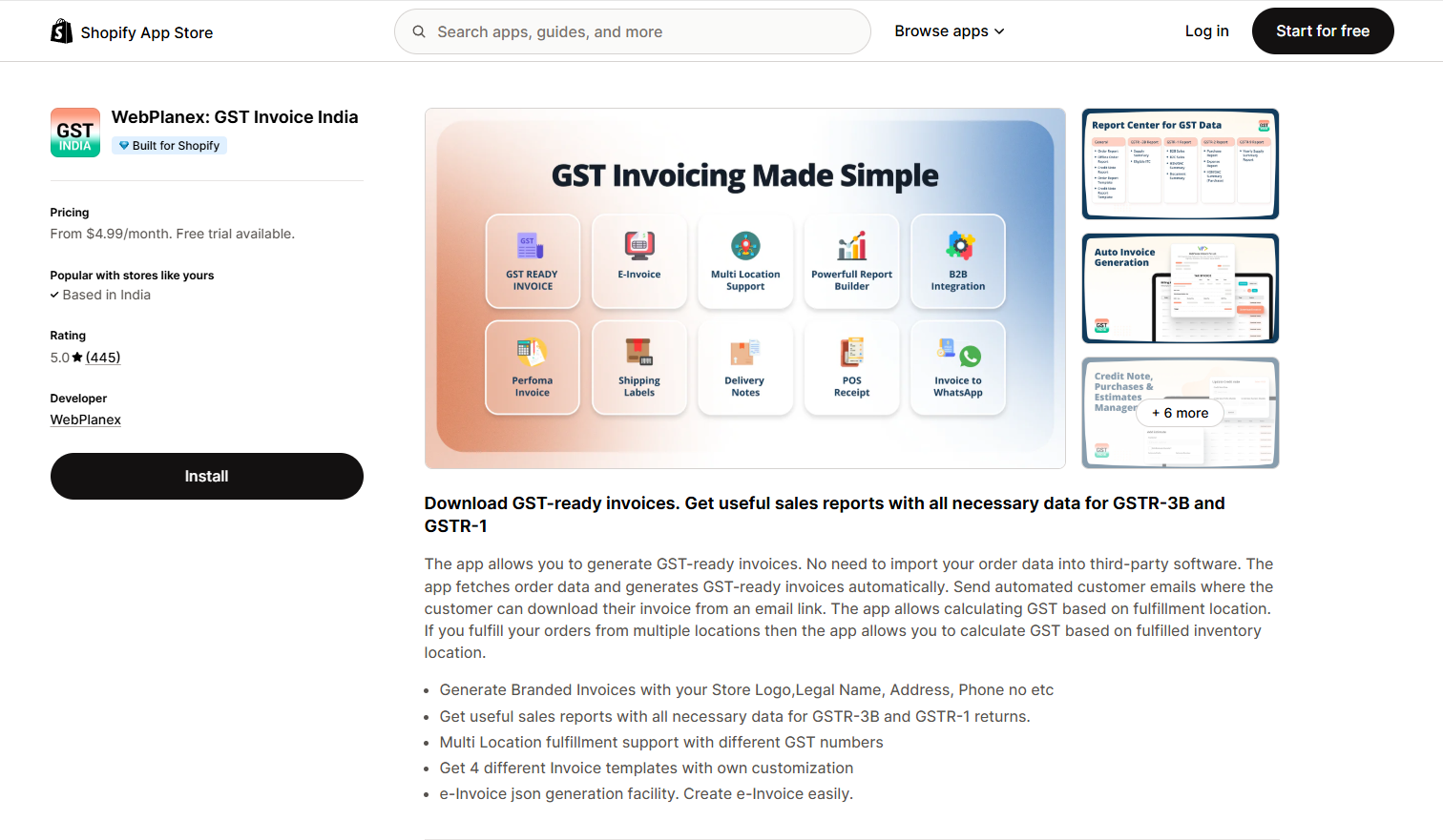 gst invoice shopify app store